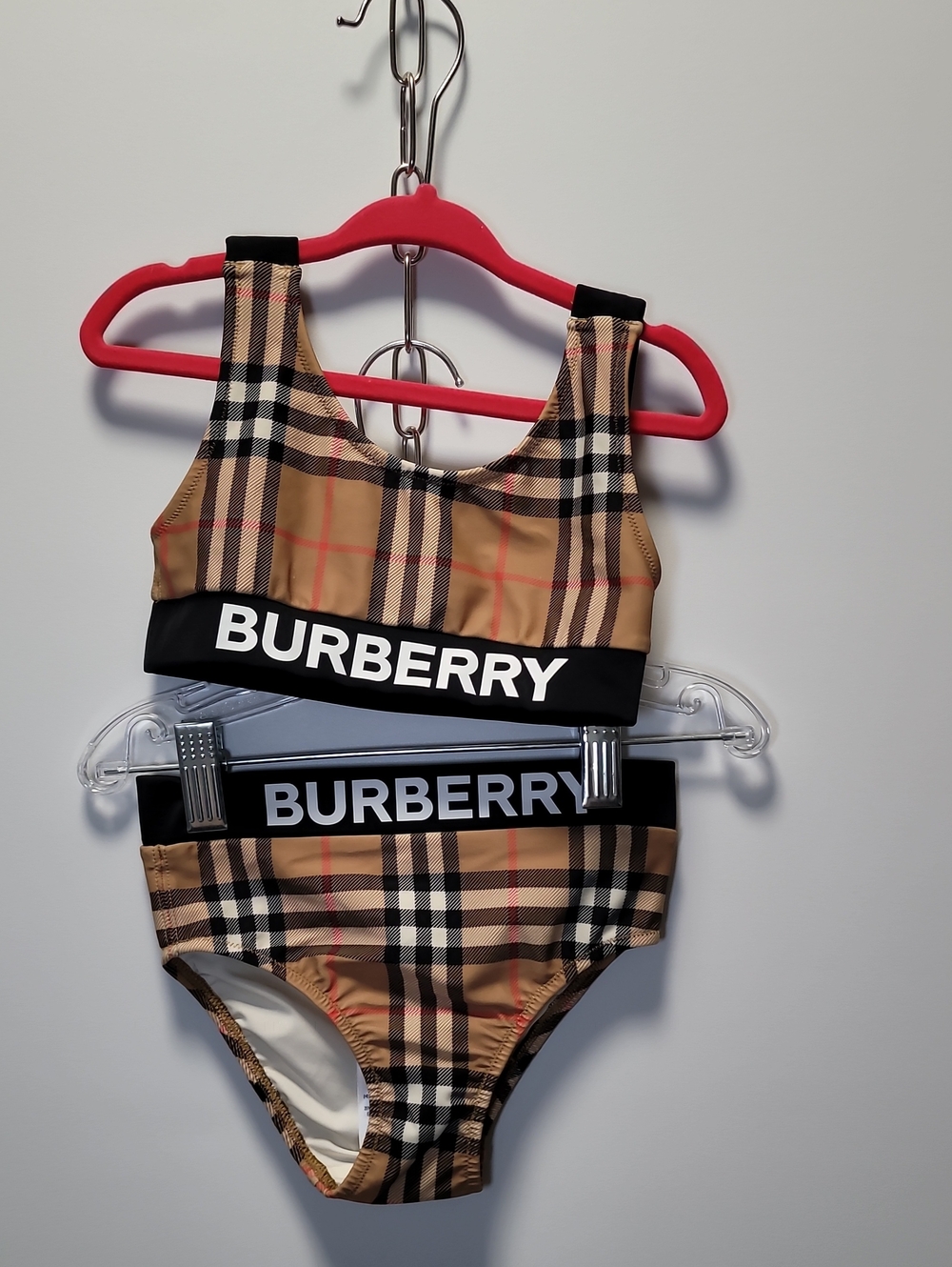 Burberry Beige Black Check Logo Two-Piece Bodysuit Set